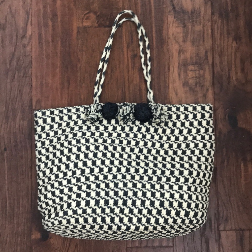 Houndstooth straw tote LOFT